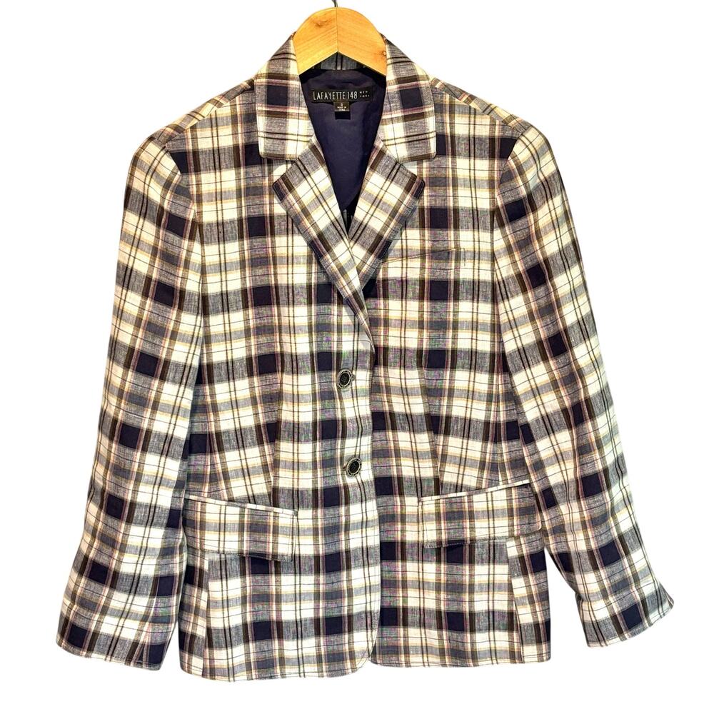 Lafayette 148 Plaid Linen Two Button Blazer - size 6